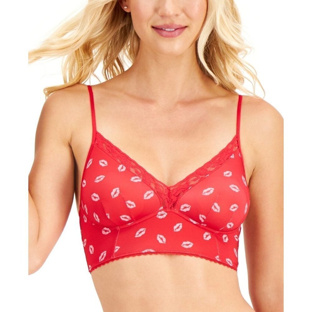 INC International Concepts Womens Size Medium Lace-Trim Bralette Kissed Lips 306